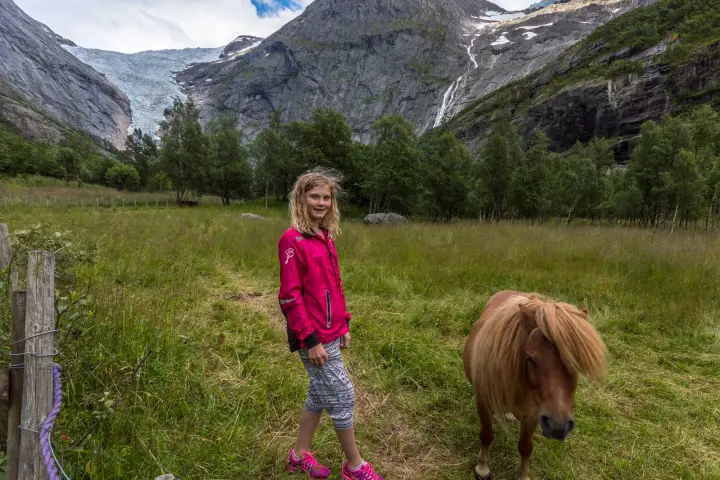 A girl with a pony in a field