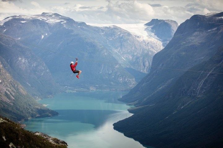 a view of a body of water with a mountain in the background